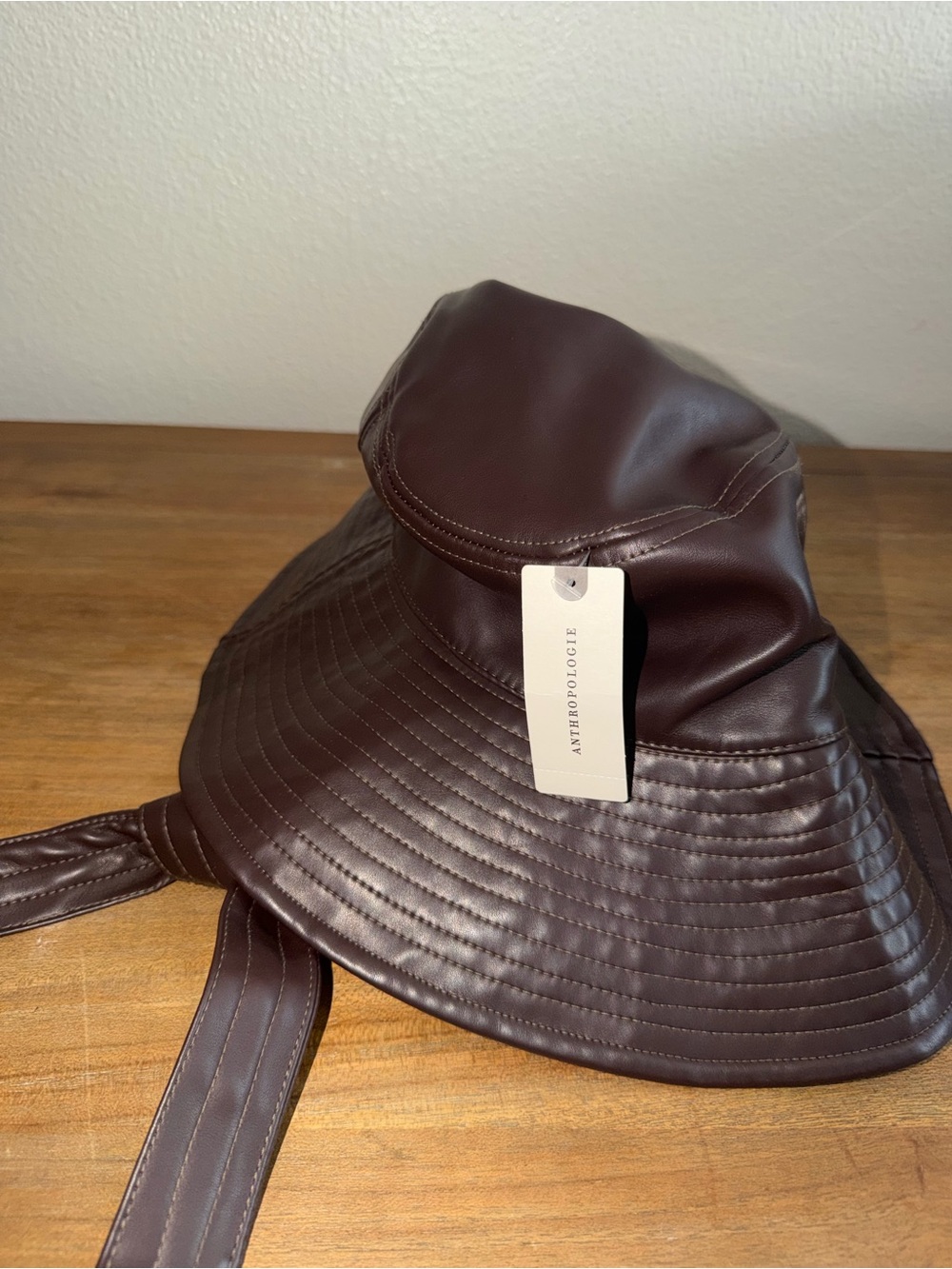 Anthropologie Faux Leather Bucket Hat in Chocolate Brown